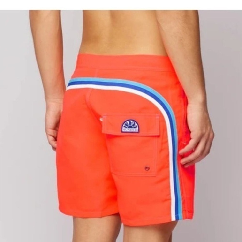 NWOT Sundek Swim Trunks Men's Fluo Orange Rainbow Shorts Size 30